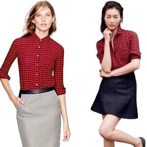 J. Crew Holiday Women's Crinkle Boy Shirt in Red Check‎ - 00 EUC